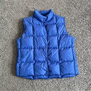 LL Bean Blue Goose Down Puffer Vest Button Up Size Large Women's